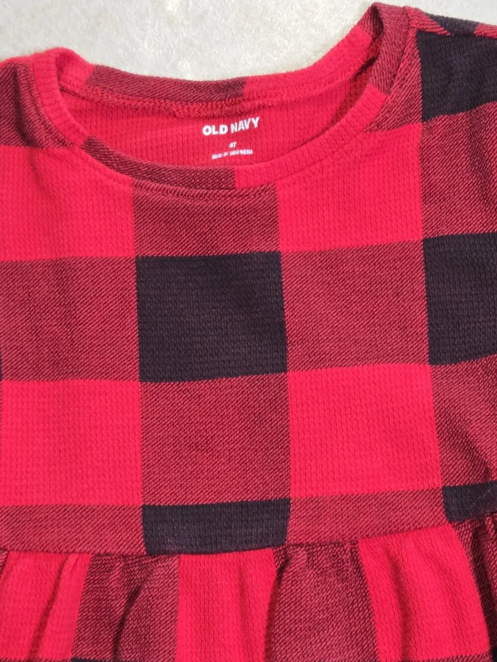 Old Navy Buffalo Plaid Dress Girls 4T Red Black Waffle Knit Holiday Cozy Classic
